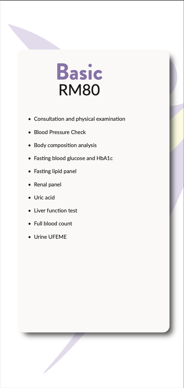 Basic Package RM80 Body composition Blood test Uric Acid Liver