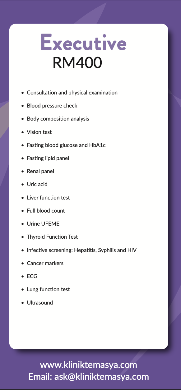 Executive Package RM400 Body composition Blood test Uric Acid Liver ECG Ultrasound HIV Hepatitis Test