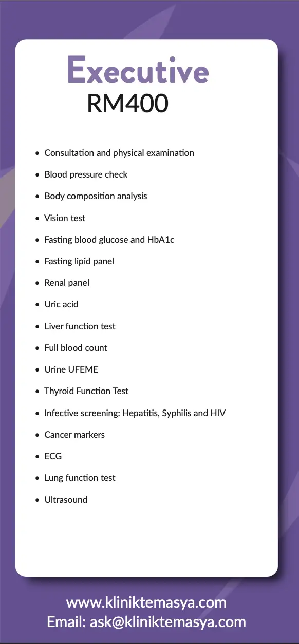 Executive Package RM400 Body composition Blood test Uric Acid Liver ECG Ultrasound HIV Hepatitis Test