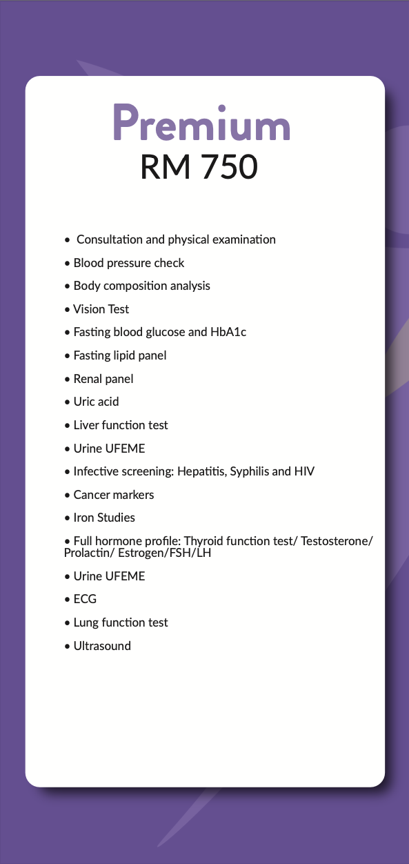 Premium Package RM800 All in Executive Package plus Hormon & Iron Studies