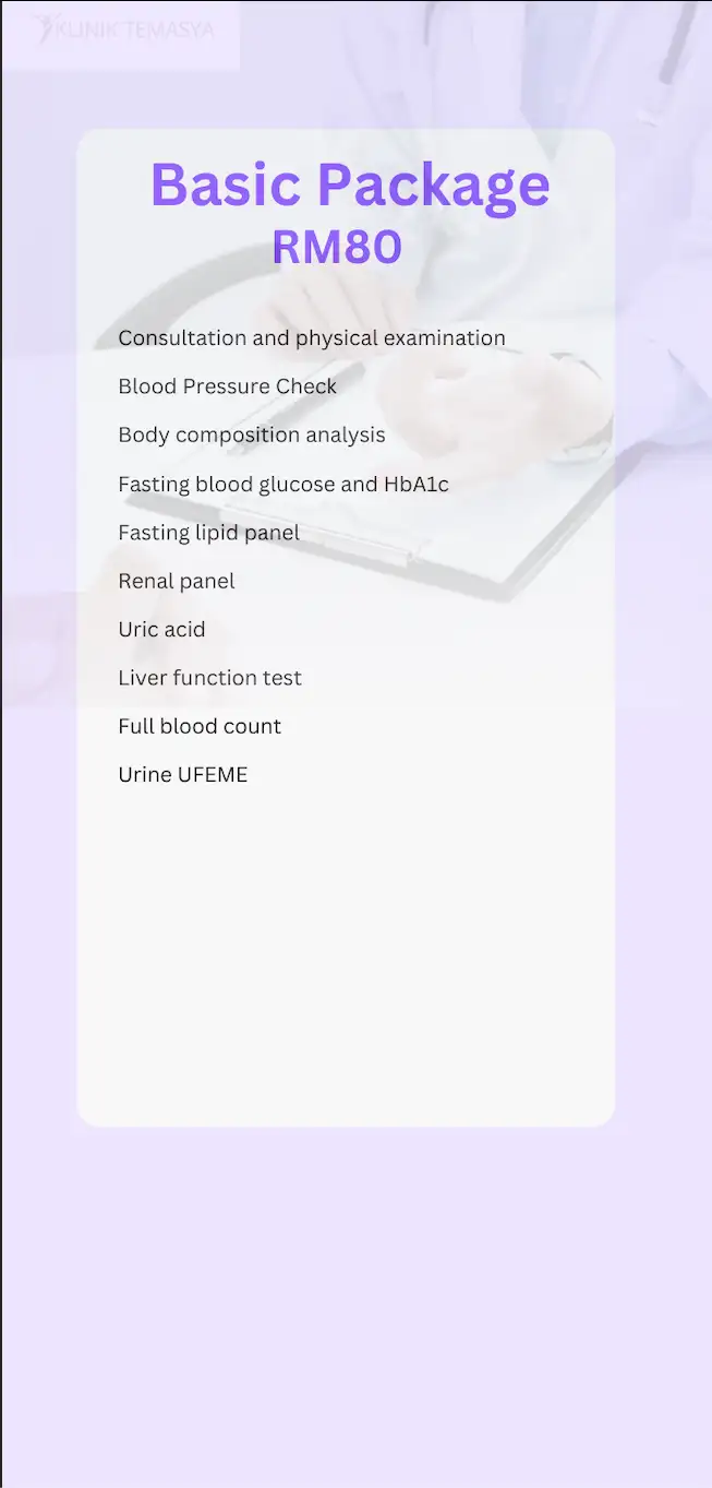 Health Screening Basic Package RM80 Body composition Blood test Uric Acid Liver