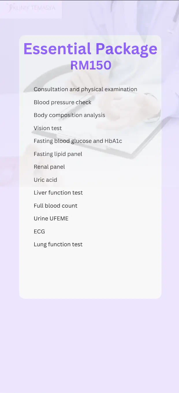 Essential Package RM150 Body composition Blood test Uric Acid Liver ECG Ultrasound