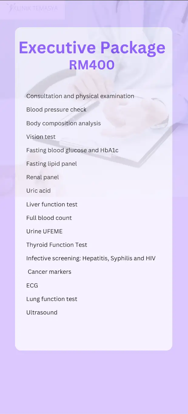 Essential Package RM400 Body composition Blood test Uric Acid Liver ECG Ultrasound